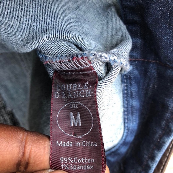 RARE Double D Ranch Bull Denim Leather Patchwork Jacket Western Blue Brown Rodeo - Picture 5 of 11